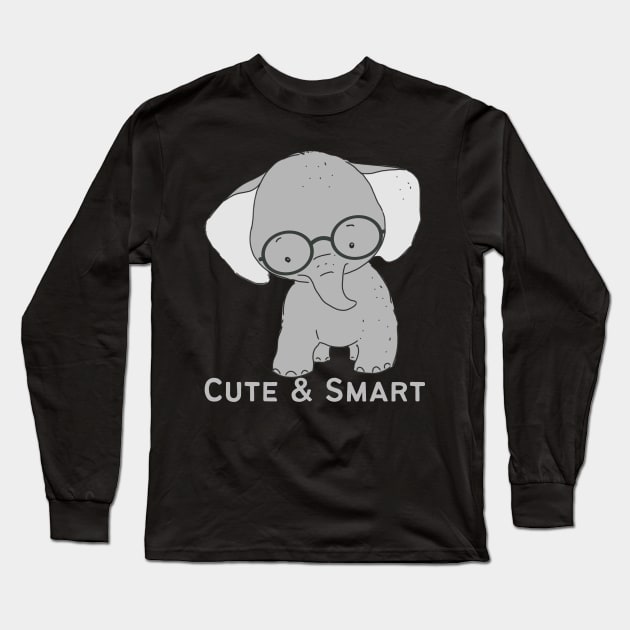 Lovely Cute and Smart Sweet little elephant in glasses cute baby outfit Long Sleeve T-Shirt by BoogieCreates